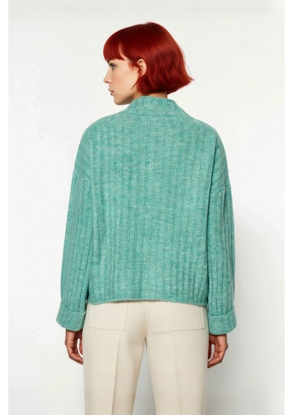 Kadın Casual Fitilli Triko Kazak Orta Kalınlık Dik Yaka Düşük Kol Rahat ve Trend Kış Stili modelleri