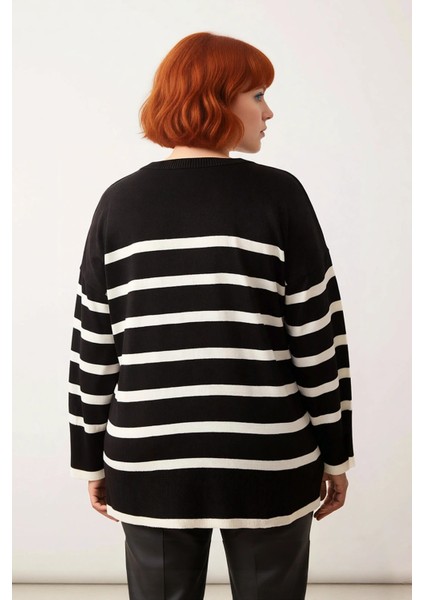 Kadın Casual Ortamlar Için Ideal Uzun Kollu Orta Kalınlıkta Çizgili Bisiklet Yaka Triko Kazak modelleri