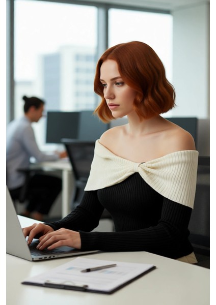 Kadın Vücudu Saran Fitilli Carmen Yaka Triko Bluz Basic Kesim Uzun Kol Şık ve Zarif Görünüm Sunar fırsatları