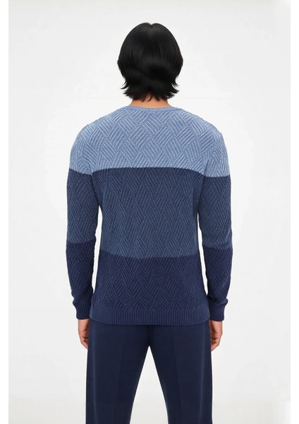 Erkek Regular Kesim Renk Bloklu Desenli Bisiklet Yaka Uzun Kollu Triko Kazak Şıklığı Kaliteli modelleri