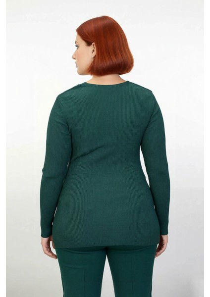 Kadın Şık Fitted Fitilli Triko Kazak Aksesuar Detaylı V Yaka Tasarımı Ile Modern Görünüm Kaliteli modelleri