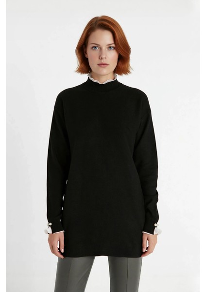 Kadın Feminine Persona Kışlık Regular Kalıp Düşük Kol Pike Dokuma Düz Desen Tunik Kazak Modeli fiyatları