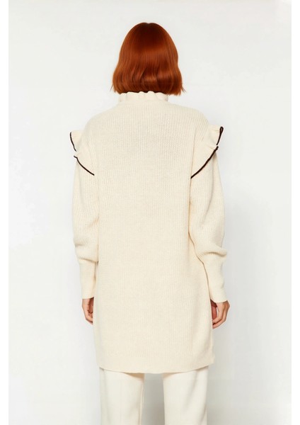 Kadın Dik Yaka Düşük Kollu Selanik Dokuma Biyeli Tunik Saç Örgü Detaylı Kışlık Kazak Kaliteli modelleri