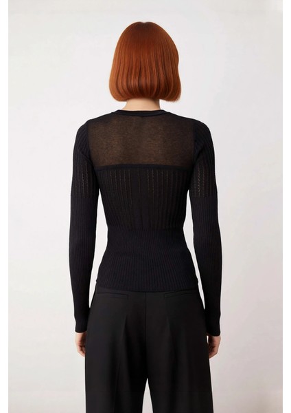 Kadın Özel Iplikli Merserize Görünümlü Transparan Ajurlu Bisiklet Yaka Triko Kazak Kaliteli modelleri