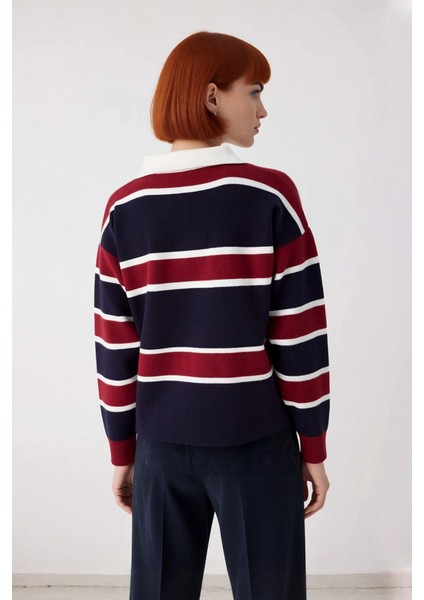 Kadın Casual Triko Polo Yaka Kazak Oversize Rahat Kalıbı ve Renk Bloklarıyla Sonbahar Kış Kaliteli modelleri