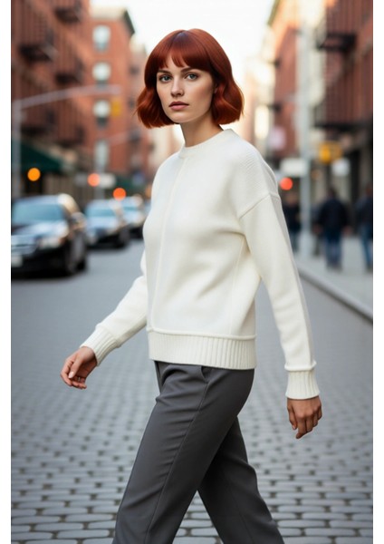 Kadın Soğuk Havaların Kurtarıcısı Oversize Kalın Düz Desen Triko Kazak Düşük Kol Gri Kaliteli fırsatları