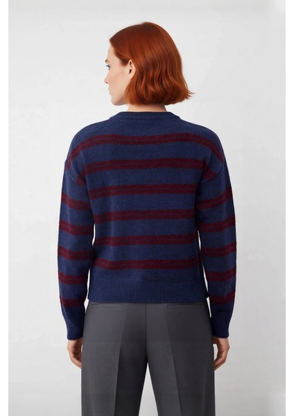 Kadın Düşük Kol Regular Kalıp Çizgili Bisiklet Yaka Omuz Düğme Detaylı Triko Kışlık Kazak Kaliteli modelleri