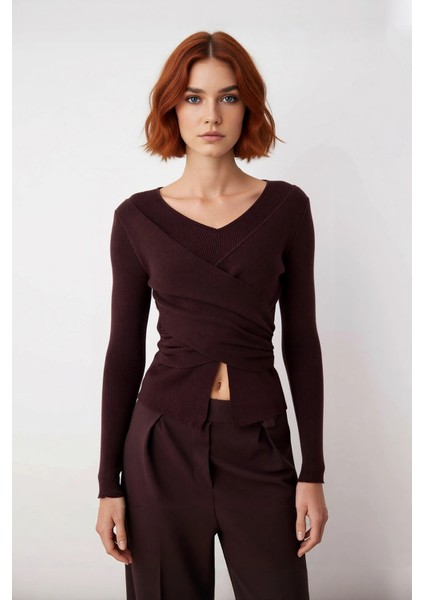 Kadınlar Için V Yaka Düz Desen Uzun Kollu Fitted Triko Kazak Ilkbahar Sonbahar Güncel Trendler fiyatları