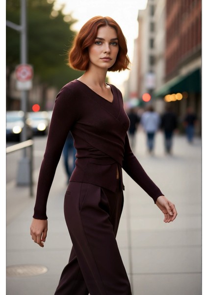 Kadınlar Için V Yaka Düz Desen Uzun Kollu Fitted Triko Kazak Ilkbahar Sonbahar Güncel Trendler fırsatları