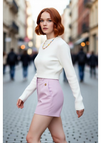 Kadın Fitted Basic Crop Akrilik Uzun Kollu Bisiklet Yaka Triko Kazak Konforlu Günlük Stil Kaliteli fırsatları