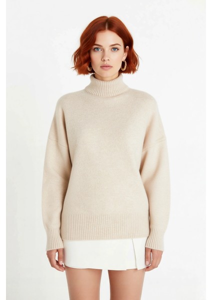 Kadın Günlük Oversize Düşük Kol Dik Yaka Uzun Triko Kazak Kışlık Şık Basic Rahatlık Sunar Kaliteli fiyatları