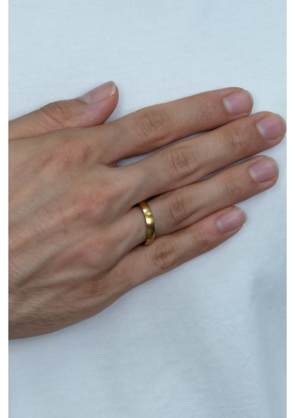 4mm Mat Bombeli Sarı Erkek Kadın Unisex Çelik Alyans Yüzük cl25