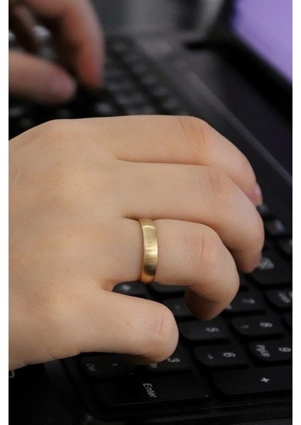 4mm Mat Bombeli Sarı Erkek Kadın Unisex Çelik Alyans Yüzük cl25