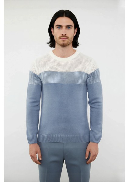 Erkek Rahat Kesim Bisiklet Yaka Renk Bloklu Akrilik Triko Kazak Soğuk Havalar Için Mükemmel fiyatları