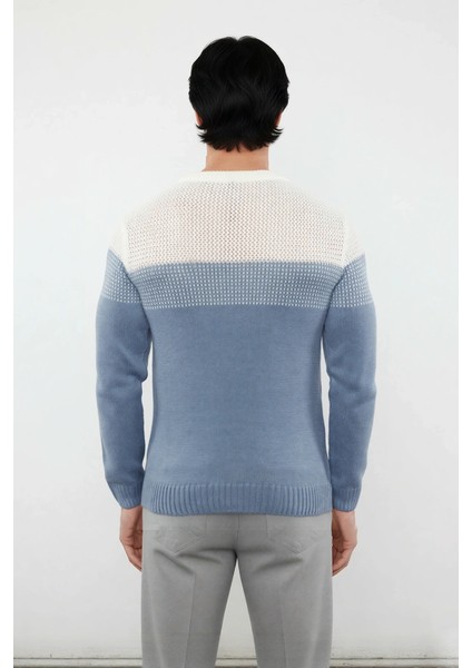 Erkek Rahat Kesim Bisiklet Yaka Renk Bloklu Akrilik Triko Kazak Soğuk Havalar Için Mükemmel modelleri