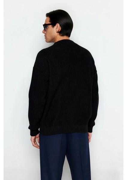 Erkek Triko Oversize Kesim Bisiklet Yaka Sargı Nakışlı Rahat Kazak Soğuk Günlerin Şıklığı Kaliteli modelleri