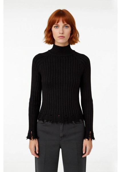 Kadın Şık Fitted Crop Uzun Reglan Kollu Dik Yaka Fitilli Triko Kazak Kış Günleri Için Ideal Model fiyatları