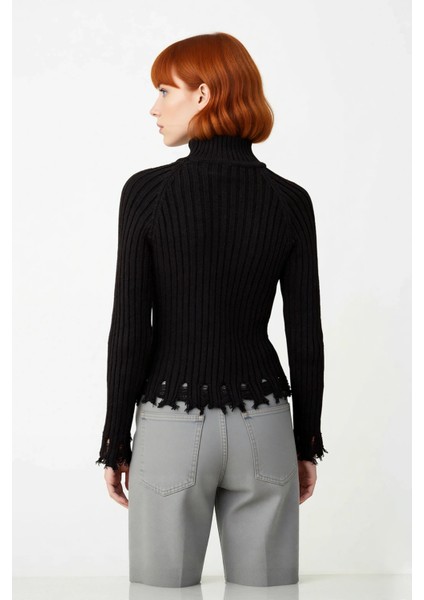 Kadın Şık Fitted Crop Uzun Reglan Kollu Dik Yaka Fitilli Triko Kazak Kış Günleri Için Ideal Model modelleri