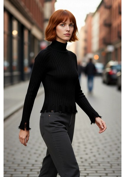 Kadın Şık Fitted Crop Uzun Reglan Kollu Dik Yaka Fitilli Triko Kazak Kış Günleri Için Ideal Model fırsatları