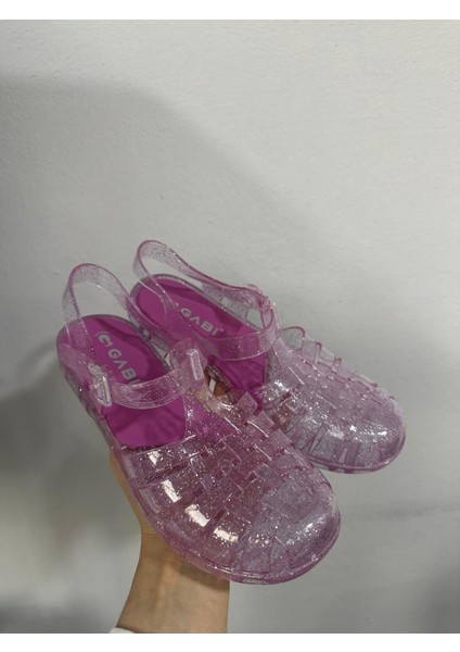 Kadın Parlak Şeffaf Siyah Gümüş Simli Jelly Sandalet