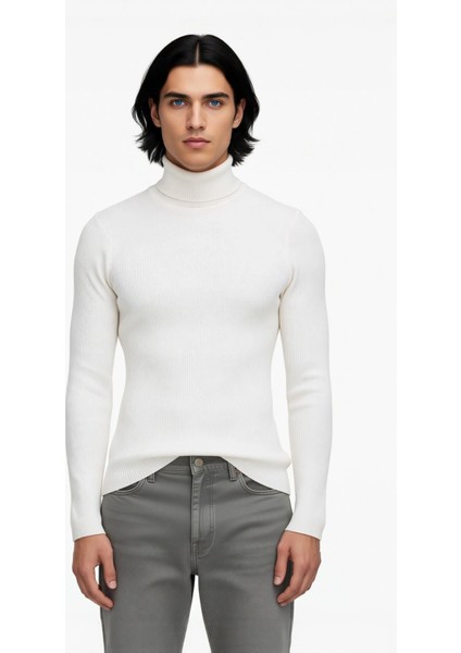 Erkek Fitted Balıkçı Yaka Fitilli Uzun Kollu Kazak Günlük Şıklığı ve Kış Konforunu Birleştirir