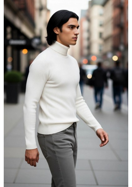 Erkek Fitted Balıkçı Yaka Fitilli Uzun Kollu Kazak Günlük Şıklığı ve Kış Konforunu Birleştirir modelleri