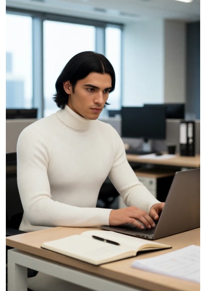 Erkek Fitted Balıkçı Yaka Fitilli Uzun Kollu Kazak Günlük Şıklığı ve Kış Konforunu Birleştirir fırsatları