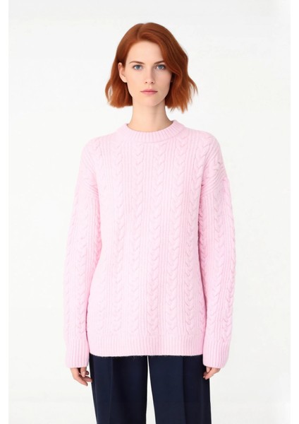 Kadın Rahat Kalıp Saç Örgü Detaylı Bisiklet Yaka Triko Kazak Soğuk Havalar Için Şık ve Konforlu fiyatları