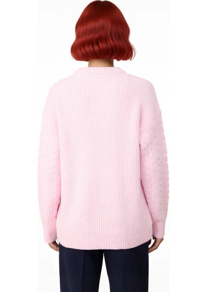 Kadın Rahat Kalıp Saç Örgü Detaylı Bisiklet Yaka Triko Kazak Soğuk Havalar Için Şık ve Konforlu modelleri