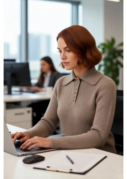 Kadın Orta Kalınlık Düz Desen Polo Yaka Triko Kazak Rahatlık ve Şıklık Sunan Günlük Kullanım