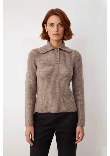 Kadın Orta Kalınlık Düz Desen Polo Yaka Triko Kazak Rahatlık ve Şıklık Sunan Günlük Kullanım fiyatları