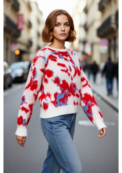 Kadın Basic Bisiklet Yaka Oversize Kalıp Batik Desenli Triko Kazak Kışlık Konfor Sunar Kaliteli fırsatları