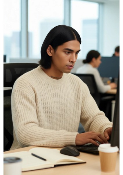 Rahat Kesim Unisex Oversize Basic Triko Kazak Uzun Kollu Bisiklet Yaka Dokulu Kış Modası Kaliteli