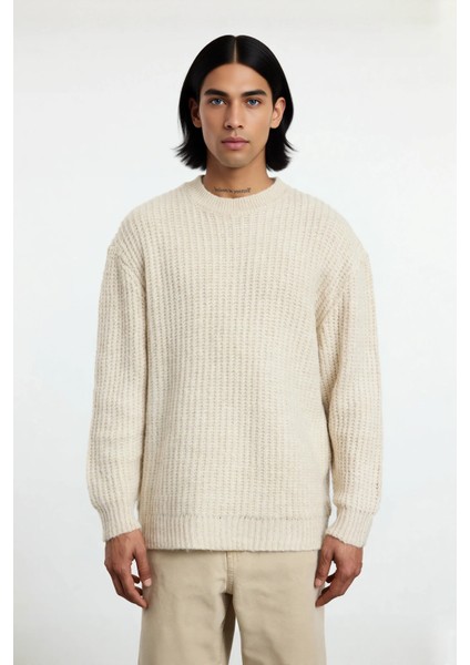 Rahat Kesim Unisex Oversize Basic Triko Kazak Uzun Kollu Bisiklet Yaka Dokulu Kış Modası Kaliteli fiyatları