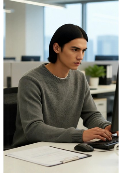 Erkek Regular Kesim Yünlü Bisiklet Yaka Uzun Kollu Bordo Düz Triko Kazak Günlük Kullanım Için