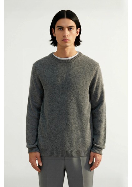 Erkek Regular Kesim Yünlü Bisiklet Yaka Uzun Kollu Bordo Düz Triko Kazak Günlük Kullanım Için fiyatları