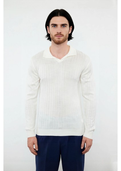 Erkek Basic Fitted Polo Yaka Uzun Kollu Ince Triko Kazak Casual Tarzı Tamamlayan Şıklık Kaliteli