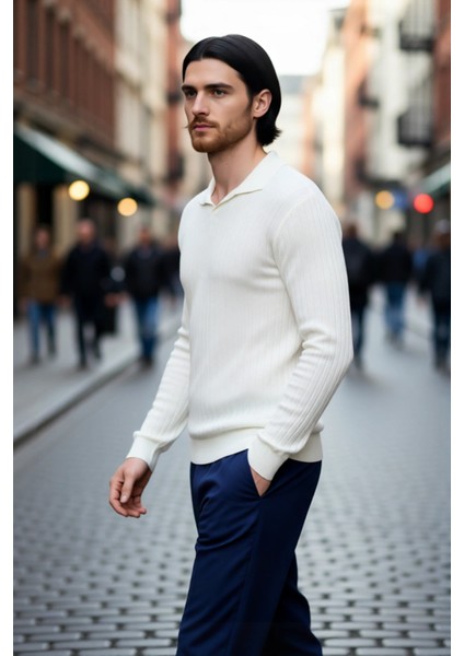 Erkek Basic Fitted Polo Yaka Uzun Kollu Ince Triko Kazak Casual Tarzı Tamamlayan Şıklık Kaliteli modelleri