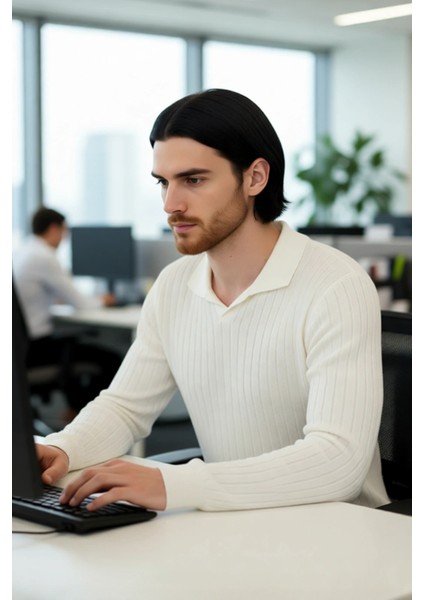 Erkek Basic Fitted Polo Yaka Uzun Kollu Ince Triko Kazak Casual Tarzı Tamamlayan Şıklık Kaliteli fırsatları