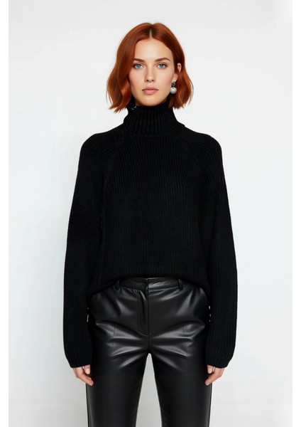 Modern Kadın Oversize Fit Dik Yaka Fermuar Detaylı Düz Reglan Kol Triko Kazak Günlük Stil Için fiyatları