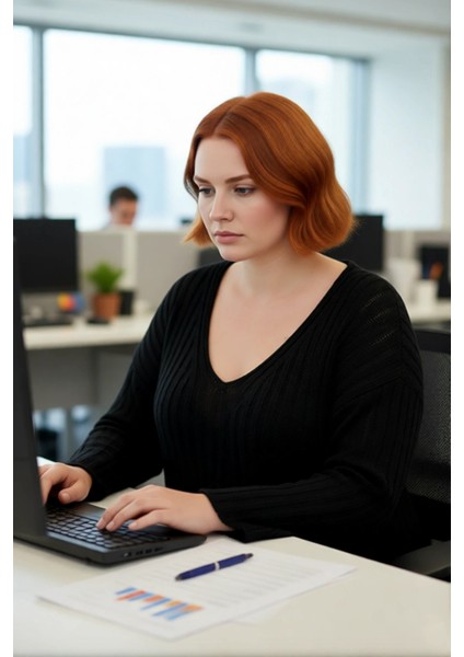 Kadın Rahat Düşük Kol V Yaka Triko Kazak Şık Düz Fitilli Regular Kalıp Ilkbahar Sonbahar Kombini