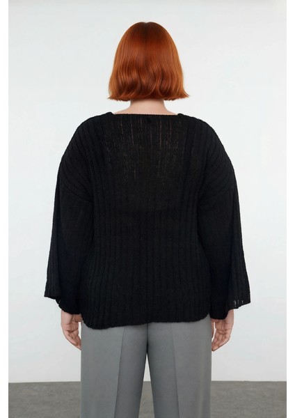 Kadın Rahat Düşük Kol V Yaka Triko Kazak Şık Düz Fitilli Regular Kalıp Ilkbahar Sonbahar Kombini modelleri