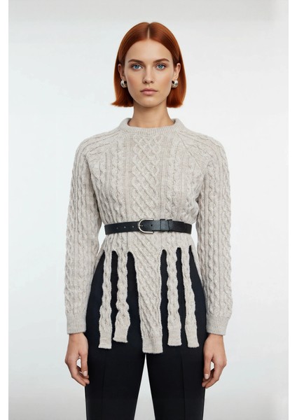 Kadın Regular Kalıp Bisiklet Yaka Saç Örgü Dokulu Altı Özel Kesim Uzun Kollu Triko Kazak Kışa fiyatları