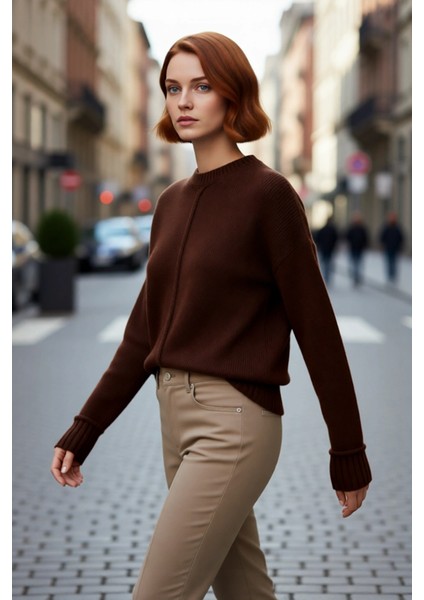 Kadın Soğuk Havaların Kurtarıcısı Oversize Kalın Düz Desen Triko Kazak Düşük Kol Gri Kaliteli fırsatları