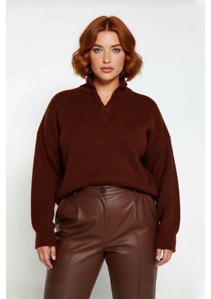 Kadın Günlük Giyim Dik Yaka Fermuar Detaylı Düz Triko Kazak Uzun Kollu Akrilik Orta Kalınlık fiyatları