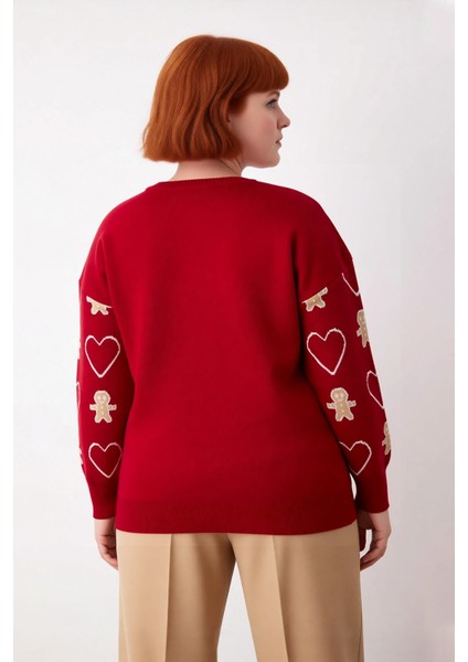 Kadın Günlük Yılbaşı Desenli Uzun Kollu Bisiklet Yaka Regular Kalıp Akrilik Triko Kazak Kaliteli modelleri