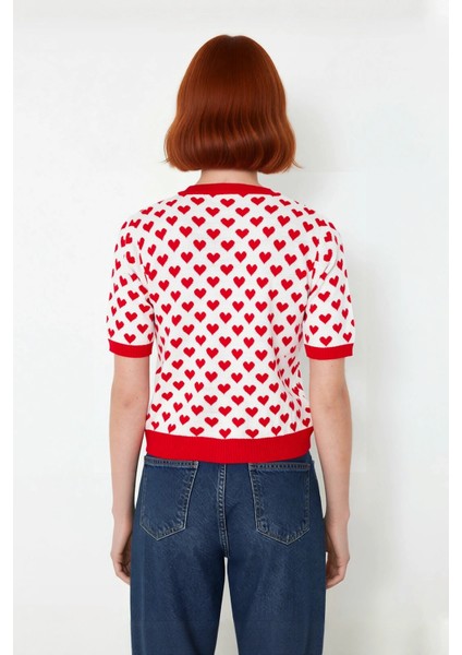 Kadın Günlük Giyim Için Sevimli Kalp Desenli Regular Fit Akrilik Bisiklet Yaka Triko Bluz Kaliteli modelleri