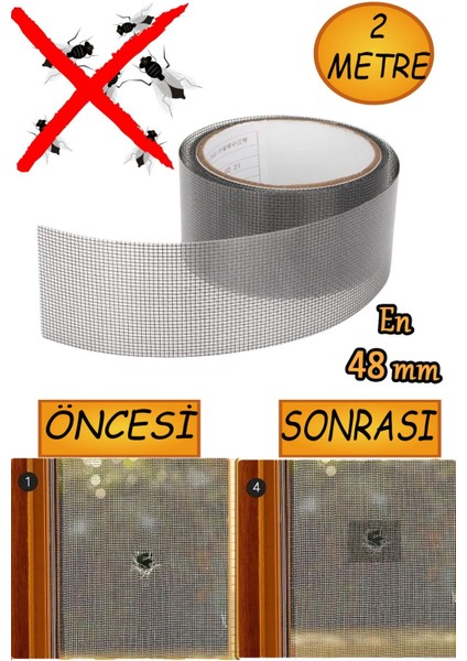 Yapışkanlı Sineklik Tülü Tamir Bandı Yırtık Kopmuş Delik Fiber Tül Yapıştırma Siyah 48 mm x 2 Metree