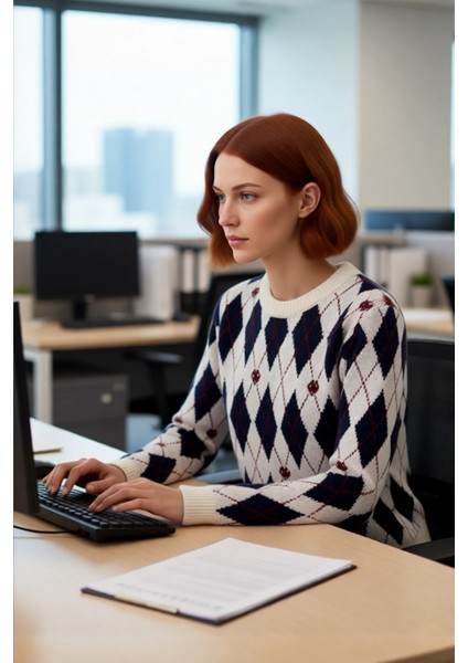 Kadın Kalın Dokulu Regular Kalıp Baklava Desenli Triko Kazak Günlük Şıklık ve Konfor Için Kaliteli