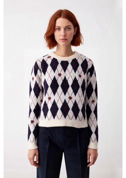 Kadın Kalın Dokulu Regular Kalıp Baklava Desenli Triko Kazak Günlük Şıklık ve Konfor Için Kaliteli fiyatları